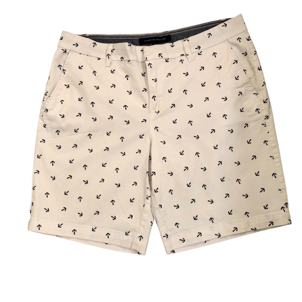 Tommy Hilfiger Preppy Nautical White & Navy Anchor Print Shorts Size 12